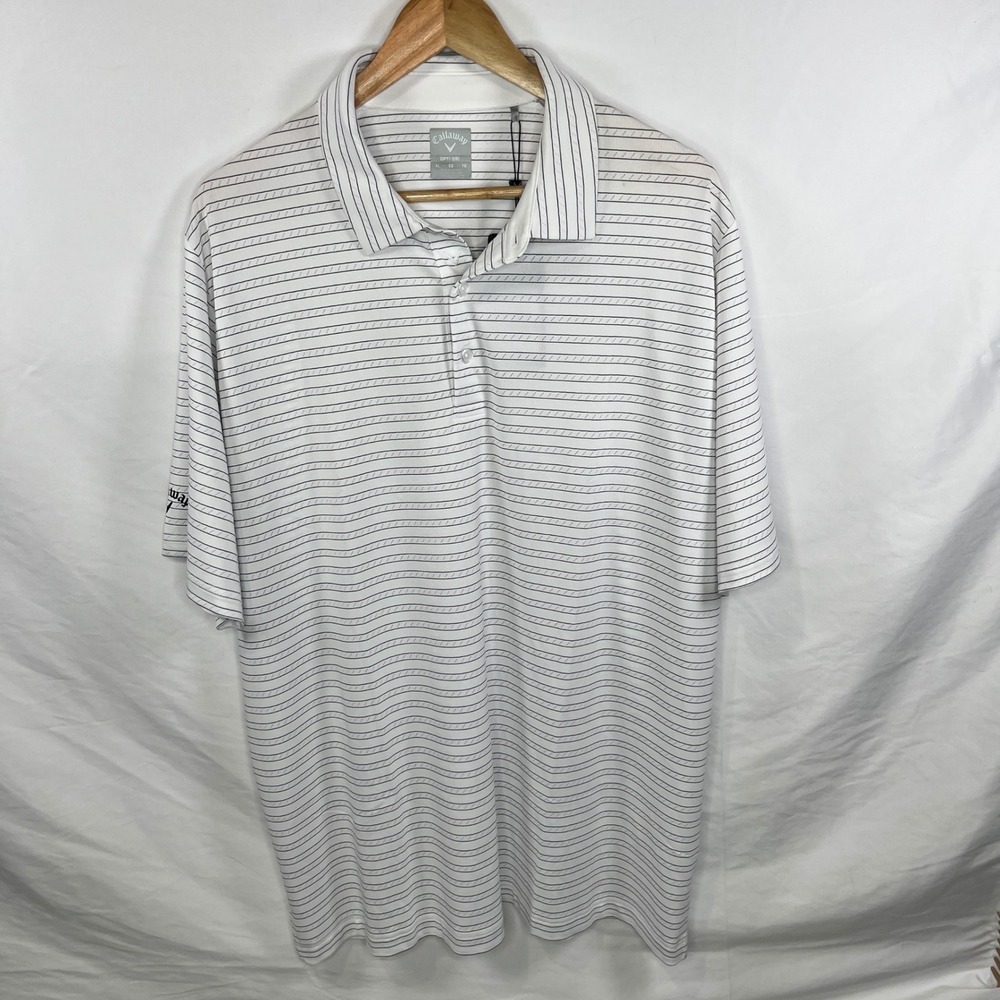 Callaway Golf Polo Shirt Opti-Dri Cooling Stretch Striped Bright White XL